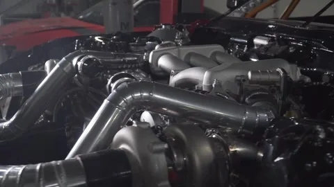 Tuning car. engine in garage. the drift car . Car service. Close-up, Car Repair Stock Footage 262088542