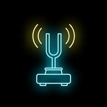 Tuning fork emitting sound waves neon glow Stock Illustration