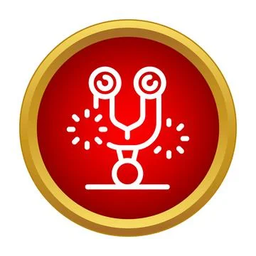 Tuning fork icon creating sound waves on red button Illustrazione stock