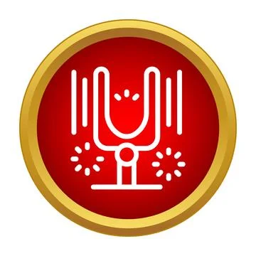 Tuning fork vibrating sound waves icon in red circle Stock Illustration