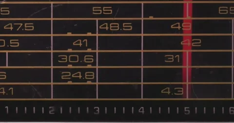 Tuning the frequency, searching wave on an old vintage analog radio Stock Footage 228031528
