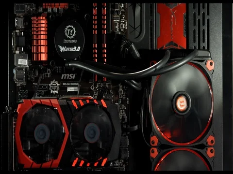 Tuning Gaming Computer power on medium shot Stock Footage 80483425