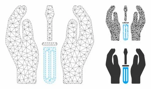 Tuning Screwdriver Care Hands Vector Mesh 2D Model and Triangle Mosaic Icon Illustrazione stock