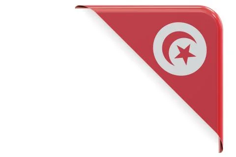 Tunis flag corner, button, label. 3D rendering Stock Illustration