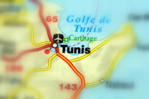 Tunis on a map Stock Photos