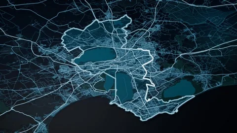 Tunis Tunisia Glowing Digital Map Animation 4K Video stock 337963369