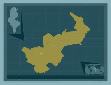 Tunis, Tunisia. Solid color shape. Locations of major cities of the region Stock Illustration