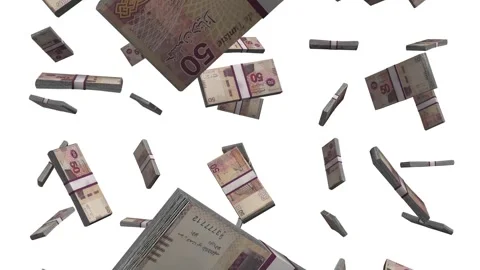 Tunisia, 50 Dinars Falling Animation Stacks Of Money on White Screen Stock-Footage 302306793