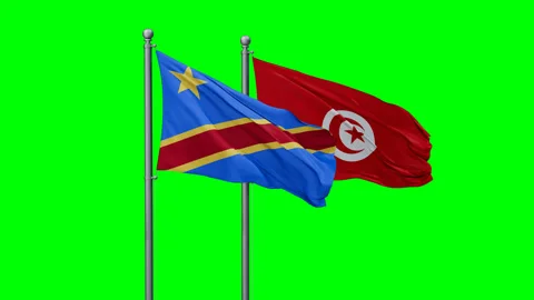 Tunisia and Congo-Kinshasa two flags Stock Footage 292798072