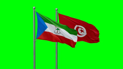Tunisia and Equatorial Guinea two flags Stock Footage 295177522