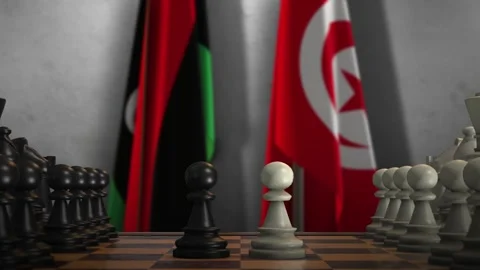 Tunisia and Libya National Flags with Chess Board Animation. Politics of Stock Footage 276607236