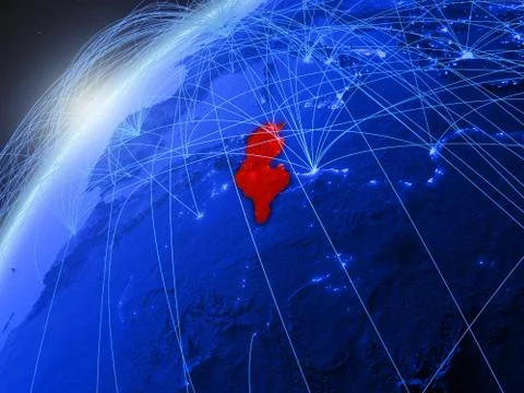 Tunisia on blue Earth with network Stock Illustration