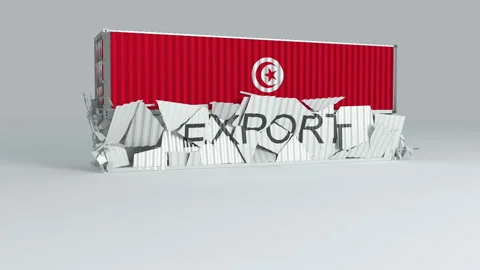 Tunisia container with the flag falls on top of a container labeled EXPORT Stock Footage 124634190