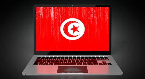 Tunisia - country flag and binary code on laptop screen イラスト素材