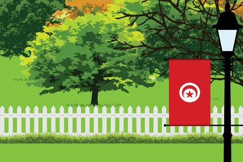 Tunisia Day Trees Lamp Vector Illustration Stock Illustration