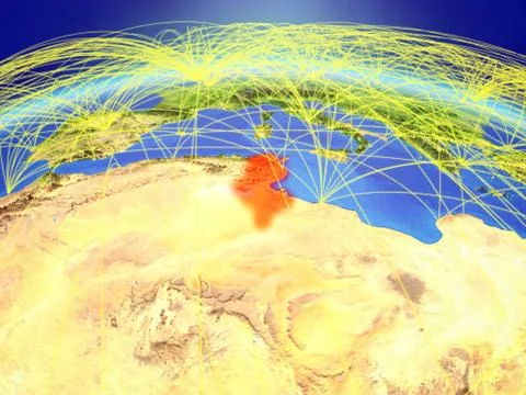 Tunisia on Earth with network Stock Illustration