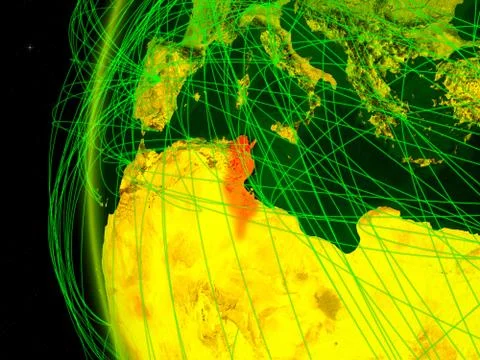 Tunisia on Earth with network Stock Illustration
