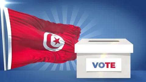 Tunisia Flag and voting box presidential election Stock Footage 343326948