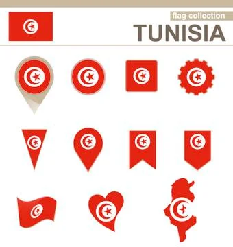 Tunisia Flag Collection Stock Illustration