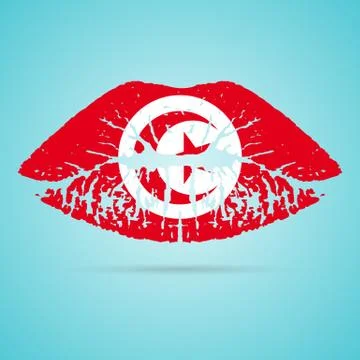 Tunisia Flag Lipstick On The Lips Isolated On A White Background. Vector Stock Illustration