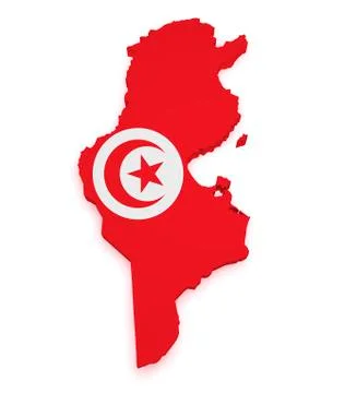 Tunisia flag map 3d shape Stock Illustration
