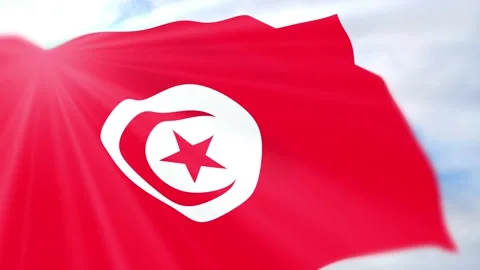 Tunisia Flag Seamless Loop 4k 60fps on Sky Background Stock Footage 340621093