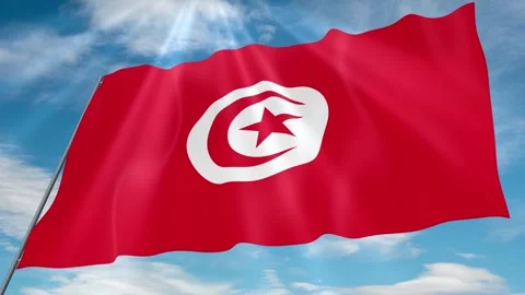 Tunisia Flag Seamless Loop 4k 60fps on Sky Background Stock Footage 341751131