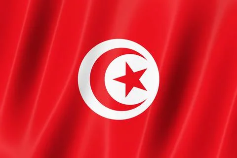 Tunisia flag of silk-3D panoramic  illustration Ilustração Stock
