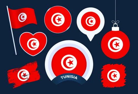 Tunisia flag vector collection. big set of national flag design elements in d Stock Illustration