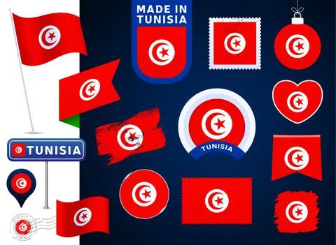 Tunisia flag vector collection. big set of national flag design elements in d イラスト素材