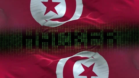 Tunisia flag - Waving flag on matrix binary code background Stock Footage 321420666
