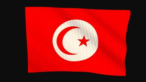Tunisia flag waving in the wind on a black background Stockbeeldmateriaal 343214495