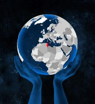 Tunisia on globe in hands Stock Illustration