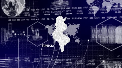 Tunisia Map Animation Loop | Growth, GDP, Oil Economy &amp; Development Insights Stock Footage 331565911