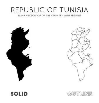 Tunisia map. Blank vector map of the Country with regions. Borders of Tunis.. Stock Photos