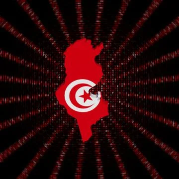 Tunisia map flag on red hex code burst illustration イラスト素材