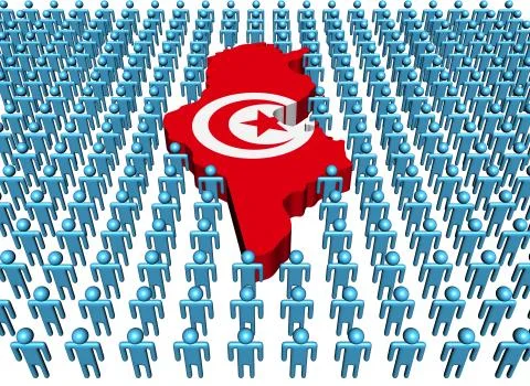 Tunisia map flag surrounded by many abstract people illustration Stock Illustration