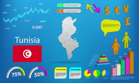 Tunisia map info graphics - charts, symbols, elements and icons collection. D Stock Illustration