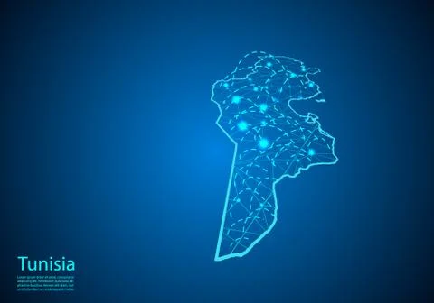Tunisia map with nodes linked by lines. concept of global communication and b Stock Illustration