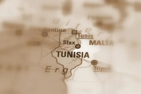 Tunisia on a map Stock Photos