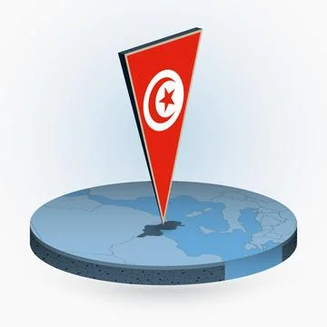 Tunisia map in round isometric style with triangular 3D flag of Tunisia Stock Illustration