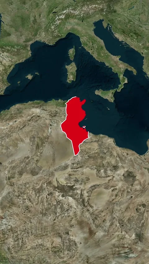 Tunisia National Border Vertical Map Topography Animation 4K 库存影片 329918041