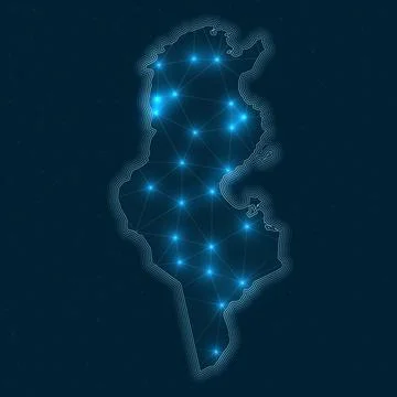 Tunisia network map. Abstract geometric map of the country. Digital connect.. Stock Illustration