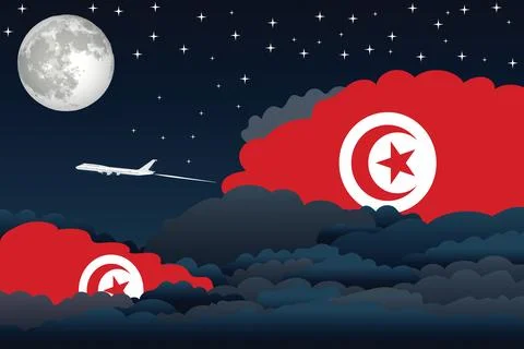 Tunisia Night Clouds Airplane Vector Illustration Stock-Illustration