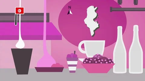 Tunisia - Vector Menu - Restaurant - Food and Drinks - pink Stock Footage 67460720