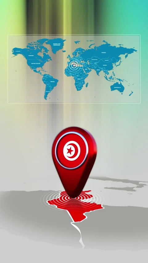 Tunisia World Map Pin Location Background Loop Vertical Stock Footage 342384750
