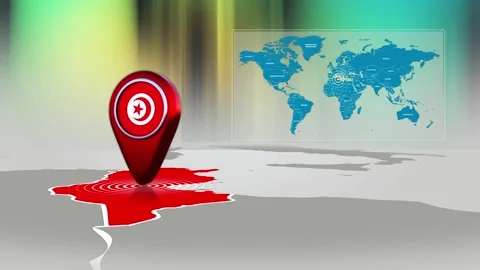 Tunisia World Map Pin Location Background Loop 4k Stock Footage 342384755