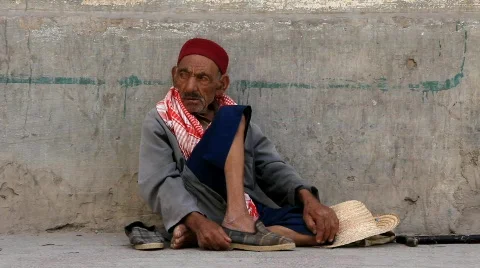 Tunisian beggar Stock Footage 831522