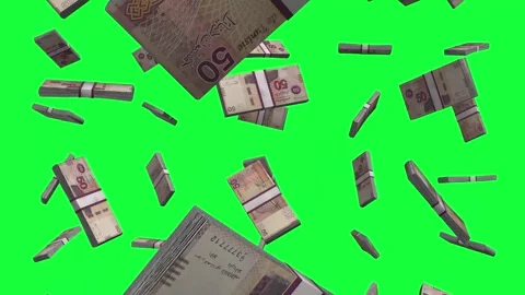 Tunisian Dinar Falling Animation Stacks Of Money on Green Screen Stock Footage 302306792