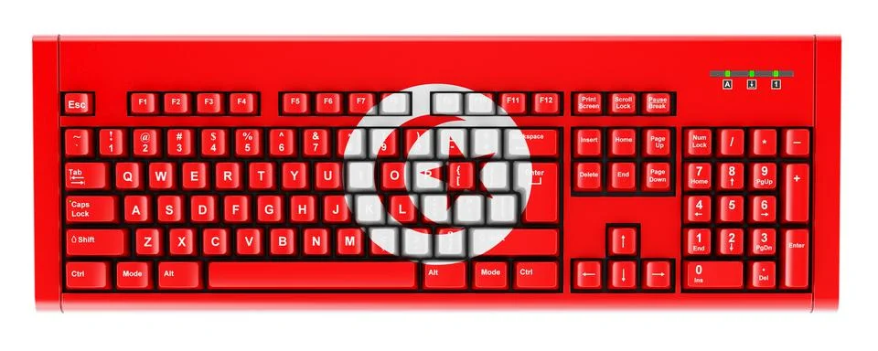 Tunisian flag painted on computer keyboard. 3D rendering 스톡 일러스트